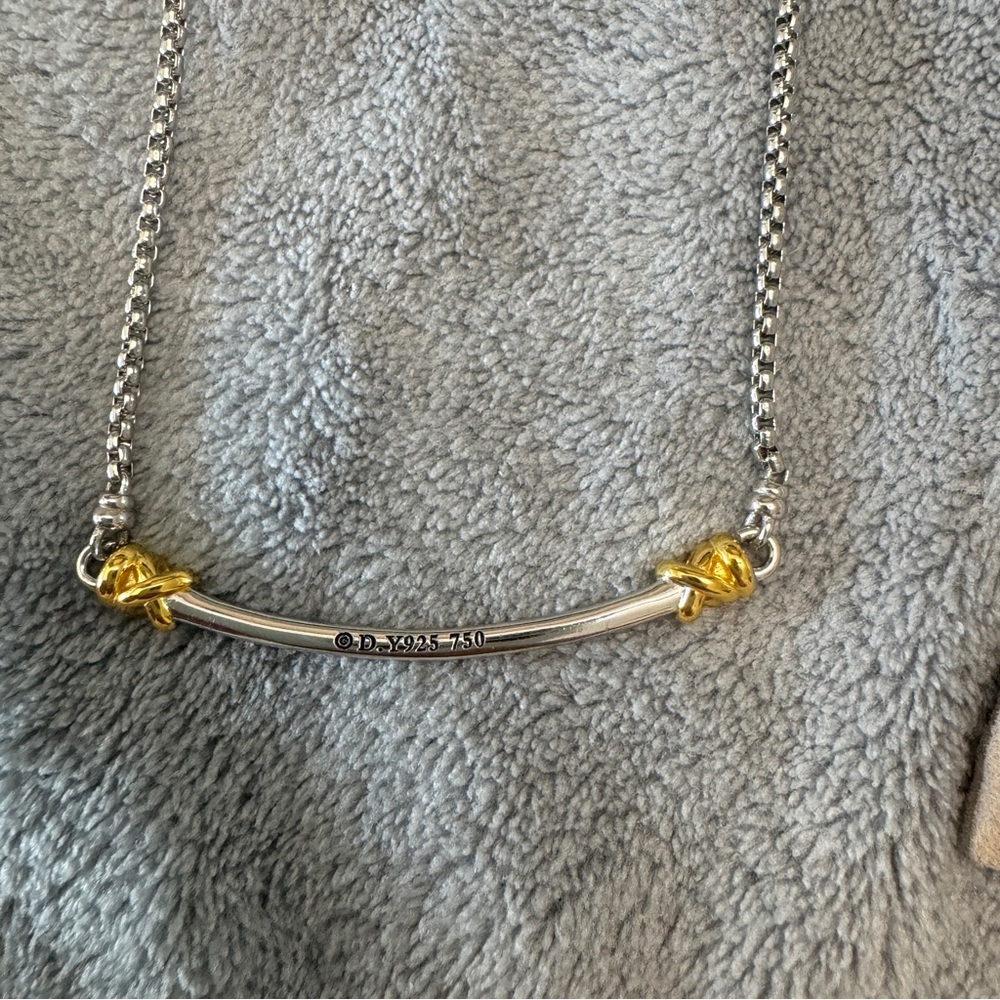 David Yurman Sterling Silver Bar Necklace With 18k Yellow Gold